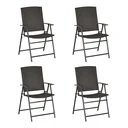 4-piece polyrattan folding garden chair with backrest, steel, brown, 58 x 61 x 94 cm