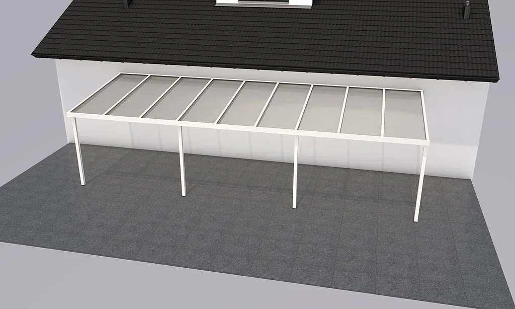 Patio roof Premium, white, 9135 x 3060 mm - Acrylic multi-wall sheets 16 mm, clear