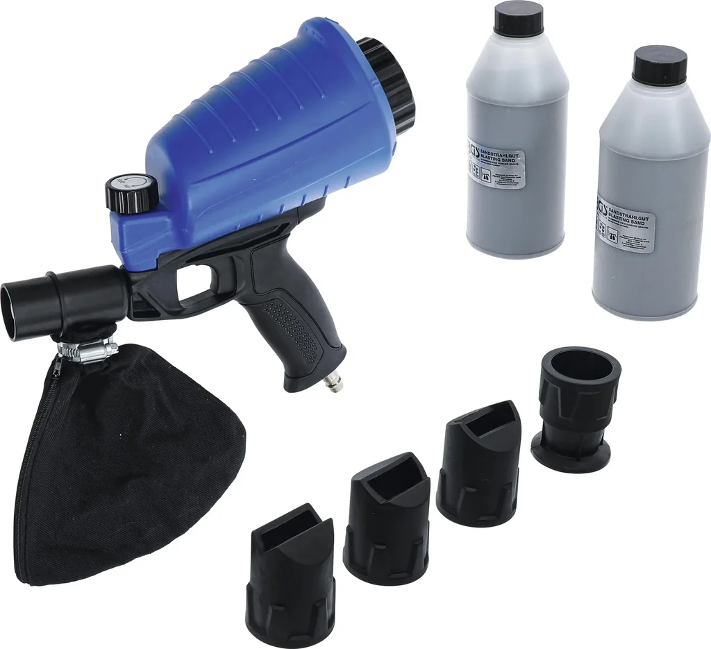Compressed air sandblasting gun including 3-piece accessories