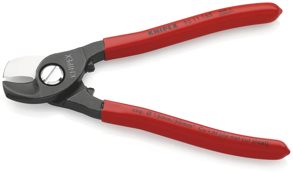 Cable shears with plastic coating, burnished, 165 mm