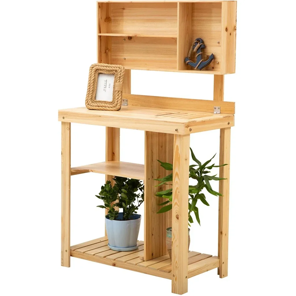 Gardening table with natural shelf
