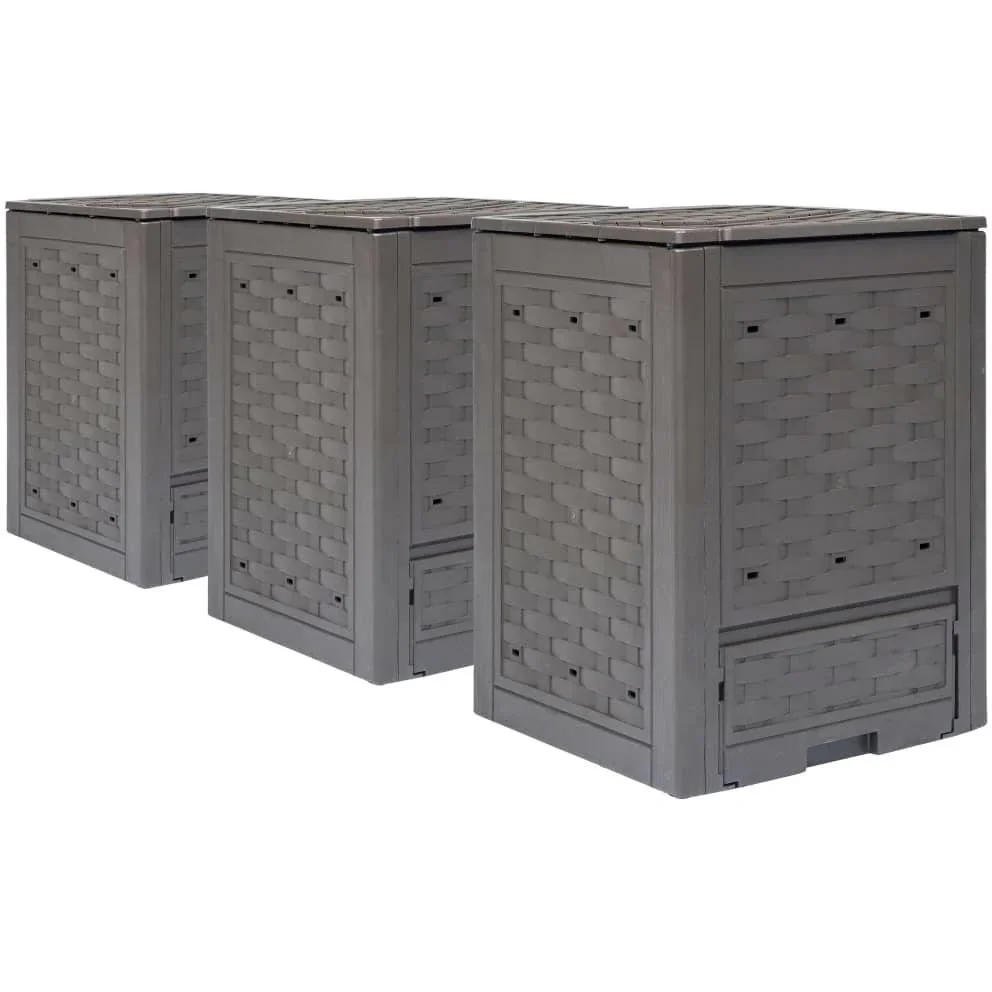 Compost bins 3 pieces 900 L 60x60x83 cm brown