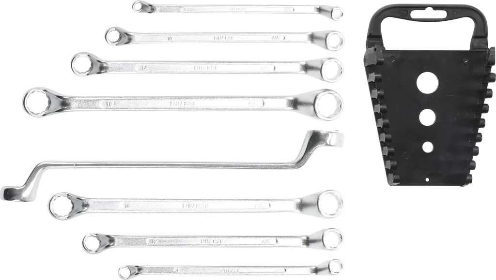Double ring spanner set, offset, 8 pieces