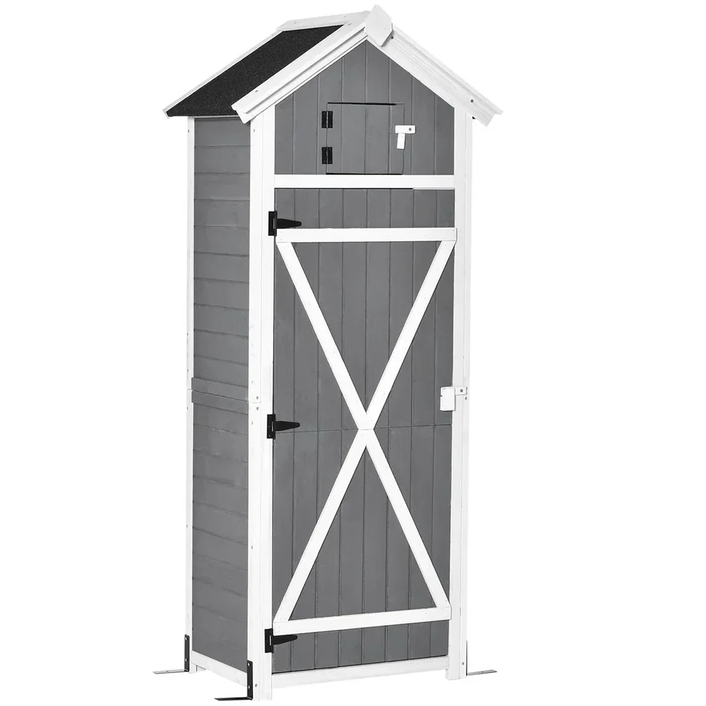 Garden cabinet wooden tool shed with door roof tool shed with hooks garden storage cabinet foldable table outdoor gray 78