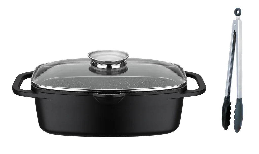 Universal roasting pan 33 cm Gourmet Granite with serving tongs