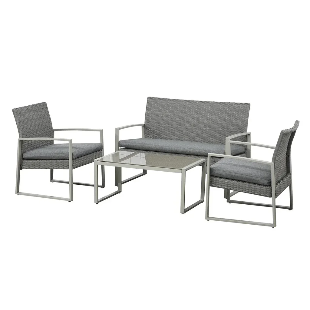 Polyrattan seating set 4 pcs. seating group garden set sofa set garden furniture set lounge metal modern gray