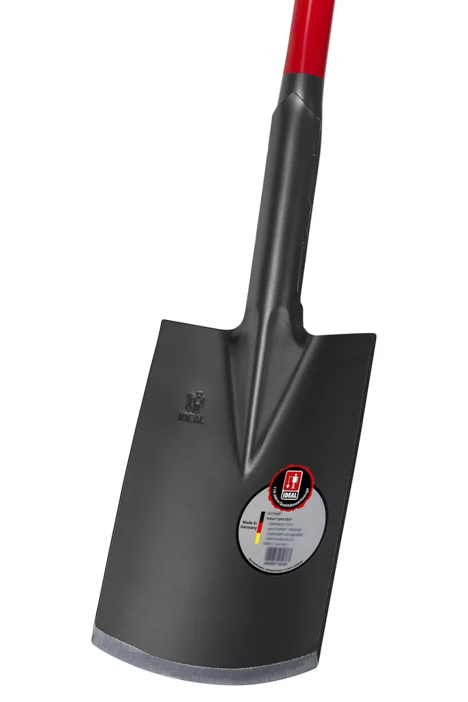 Spade, power spade, blade thickness 5 mm, powder-coated, ground blade, wooden knob, steel tube handle 92 cm