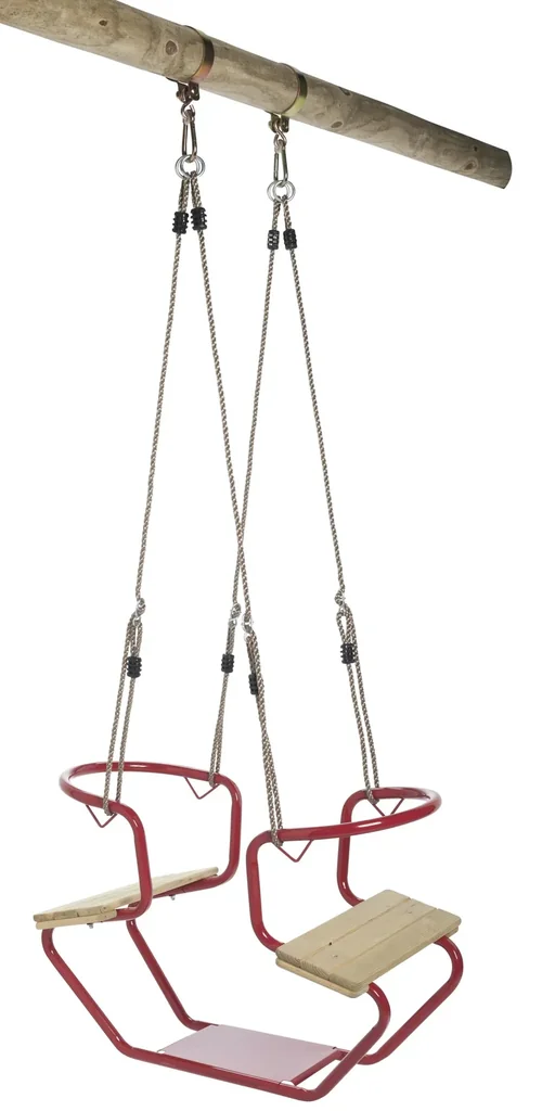 Double swing seat gondola red made of metal for round wood