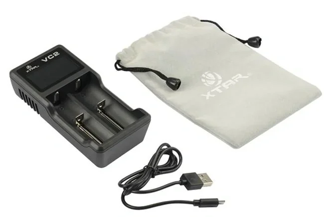 Charger for lithium-ion batteries with LC display and micro USB input