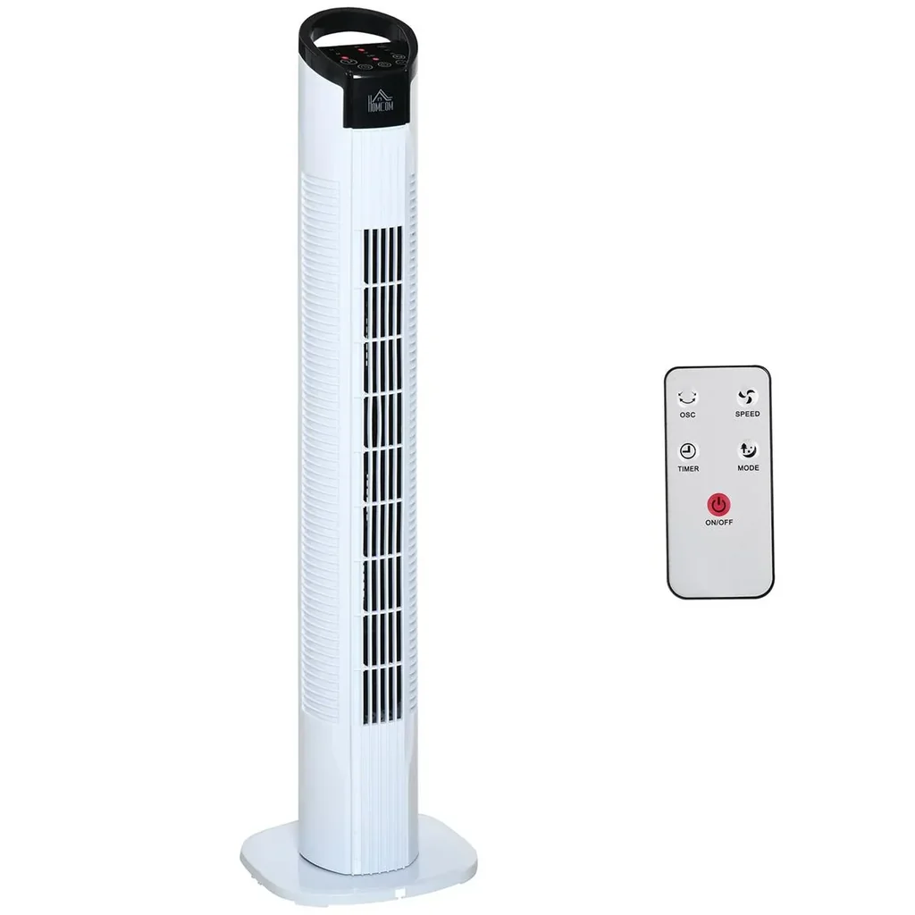 Tower fan with remote control 70° oscillating pedestal fan 78.5cm 50W 3 modes & 3 speeds Black+White