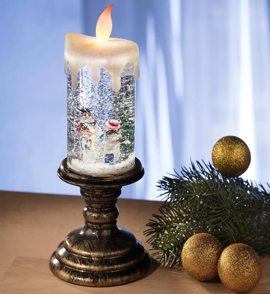 LED glitter Christmas candle with snowman motif