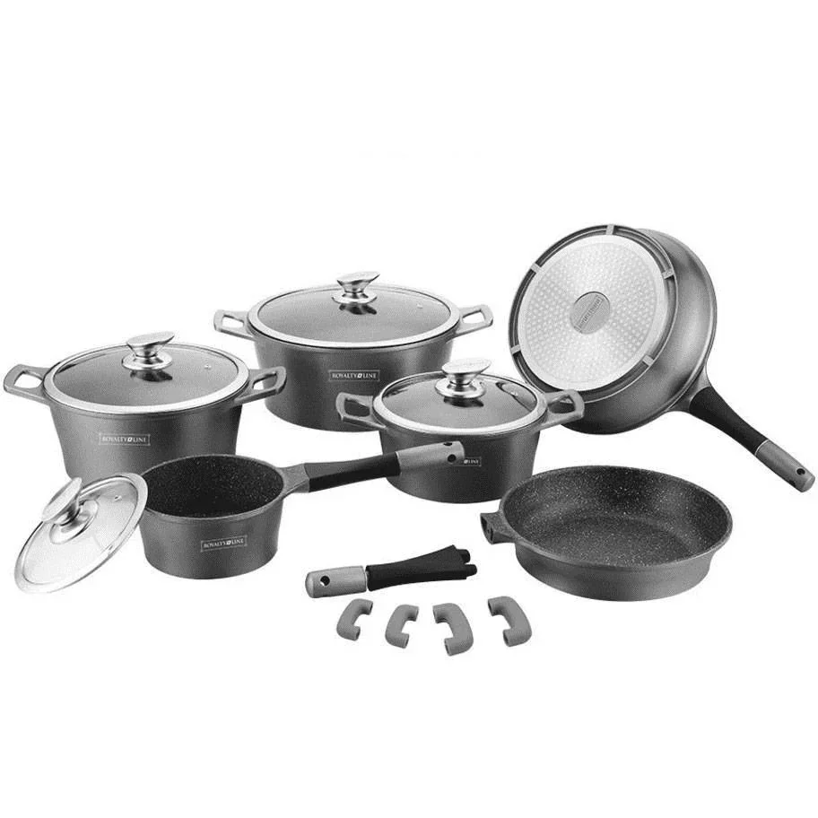 Marbled cookware set - 14 pieces - silver