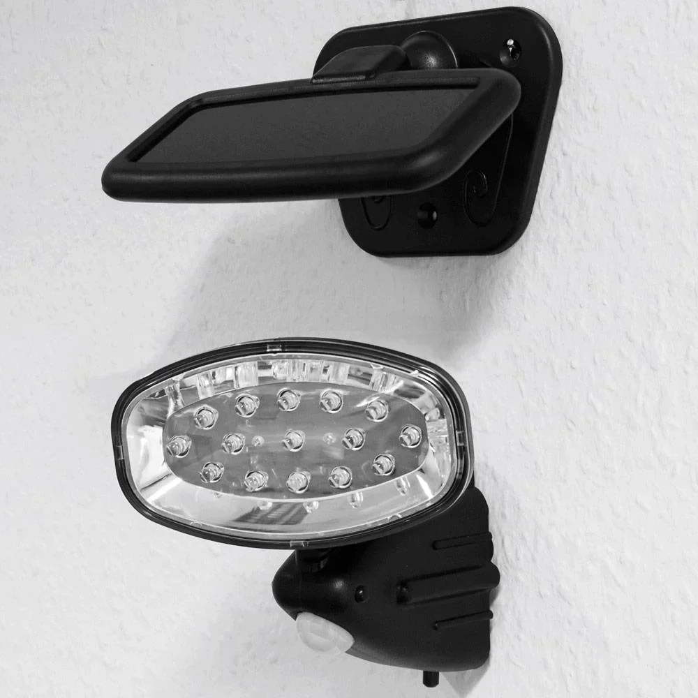 Solar-powered wall light with 15 LEDs and motion sensor