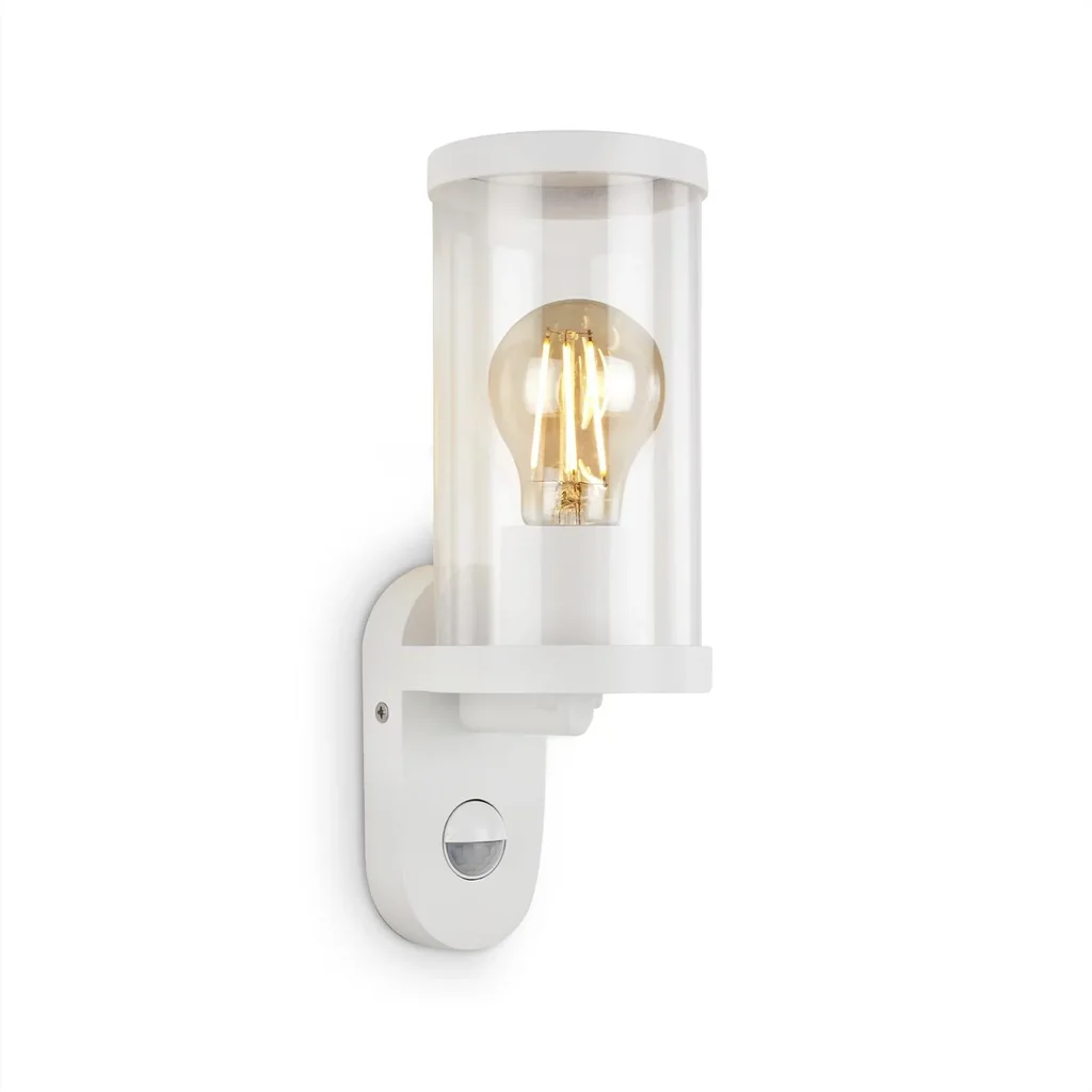 Outdoor light with motion detector, metal-plastic / white, IP44, E27 socket
