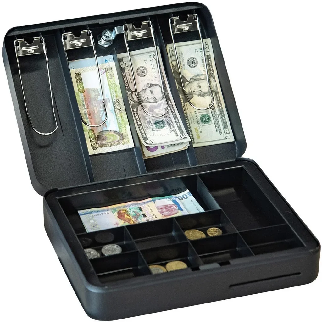 Money box with coin compartments, black