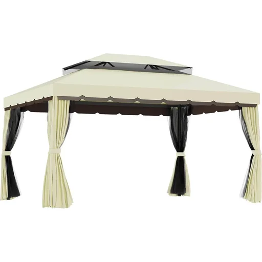 "Garden gazebo, gazebo, garden tent, marquee, party tent with 4 side walls, weatherproof, aluminum, polyester, cream white, 3.9 x image"