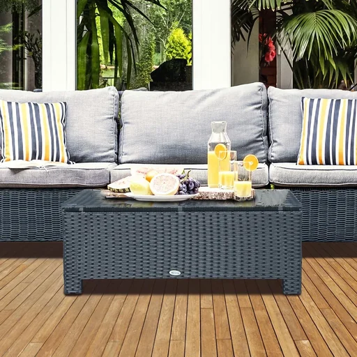 "Garden side table, coffee table, garden table, balcony table, polyrattan, black, 85 x 50 x 39 cm image"