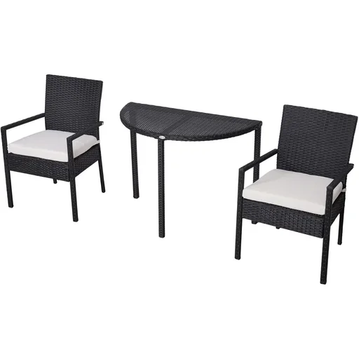 "Garden seating group 3-piece, polyrattan garden set rattan furniture for balconies black with seat cushions image"