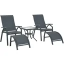 5-piece garden set, garden seating group, garden table set, garden lounger upholstered in metal + textilene grey, 2 x armchairs, 2 x stools