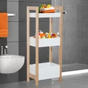Bathroom shelf with 3 storage compartments white/natural