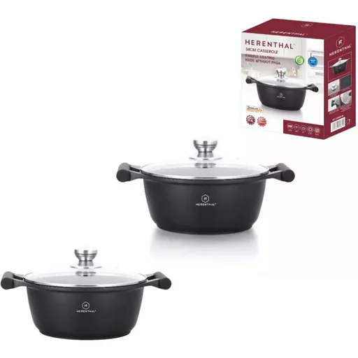 "Herenthal 2-piece cookware set - stew pot with glass lid - 20 cm and 34 cm image"