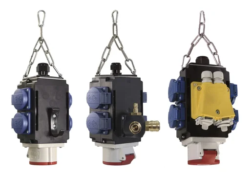 "Energy Cube II DAT+ 4 sockets 230V, 1 CEE socket 16A, 400V, 2xRJ45 Cat. 6 modules, IP67, with compressed air connection image"