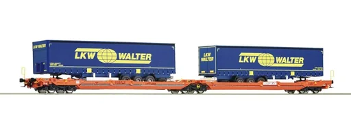 "Double-pocket articulated wagon, type Sdggmrs 738/T3000e, of the Wascosa WALTER image"