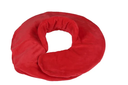 "Neck hot water bottle with wide funnel, Velcro fastener and neck fleece, red, 1.7 liters image"