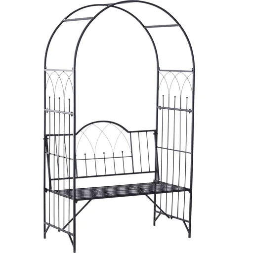 "Rose arch with bench, rose bench, arbor bench, philosopher's bench, garden bench, metal, black, 115 x 59 x 203 cm image"