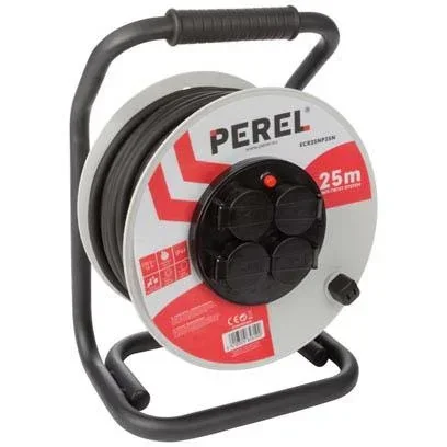 "PROFESSIONAL CABLE REEL WITH 'ANTI-TWIST' SYSTEM - NEOPRENE - 25 m - 3G2.5 - 4 SOCKETS - PROTECTIVE CONTACT (FRENCH SYSTEM image"
