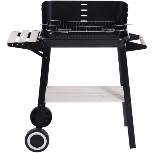 "Grill cart stand grill charcoal grill with wind protection 2 x storage compartment height adjustable grill grate metal black 87 x 45 x 8 image"
