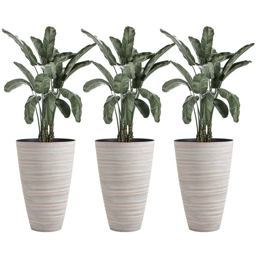 "Set of 3 flower pots Ø 46.5 cm height 60 cm plant pots made of sturdy plastic cream white image"