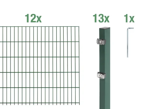 "Double rod mesh fence complete set, green, height 160 cm, length 24 m image"