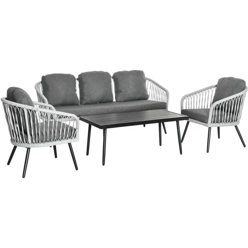 "Polyrattan garden furniture set 4-piece rattan sofa set seating group seating set for break lounge tea table with sofa cushions A image"