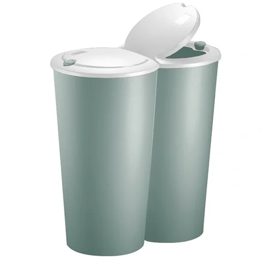"Dual waste bin for waste separation - green plastic 2x25L image"