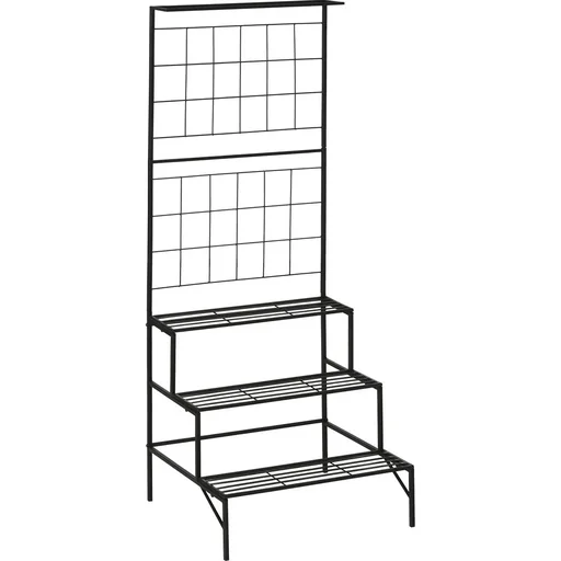 "Plant staircase with trellis and 3 steps, black metal, 60 x 53.5 x 159.5 cm image"