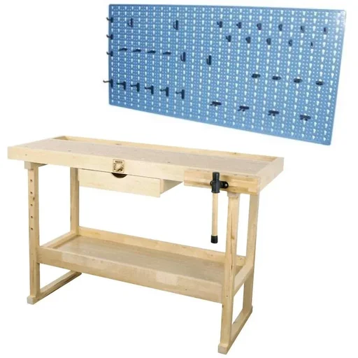 "Mancave wooden workbench WITH tool wall set of 2 image"