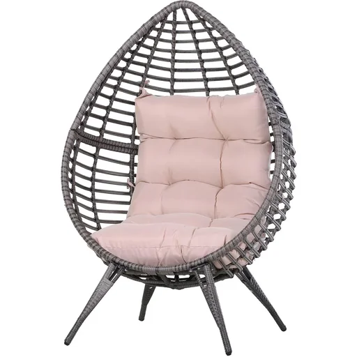 "Teardrop-shaped rattan chair, garden chair with seat cushion, raised rattan chair, steel, beige, 101 x 89 x 156 cm image"