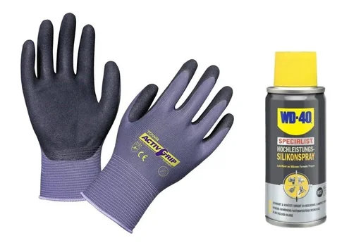 "Fine-knit gloves size 10 + silicone spray image"