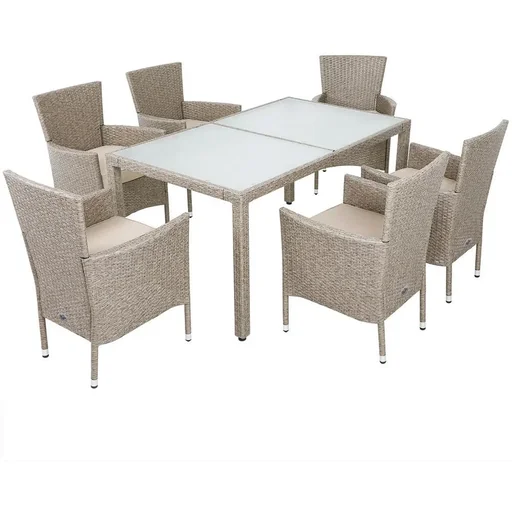 "Garden set 13-piece stackable polyrattan chair set Bali beige image"