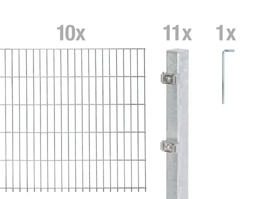 "Double rod mesh fence complete set, hot-dip galvanized, height 140 cm, length 20 m image"