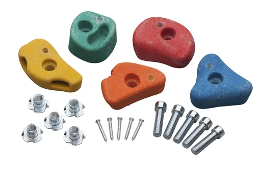 "Climbing holds 5 pieces colorful, size S for attachment with 2 holes image"