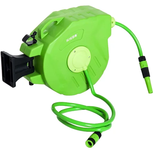"Hose reel 20+2m hose reel automatic swiveling compressed air garden 180° swiveling compressed air hose green image"