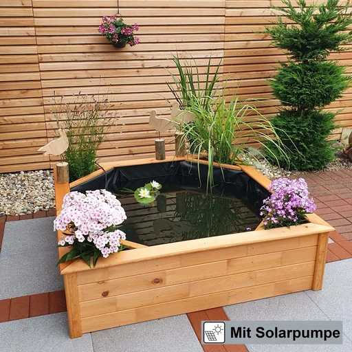 "Raised pond with 4 side planting zones Solar image"