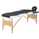 Folding massage table 2 zones wood black and white