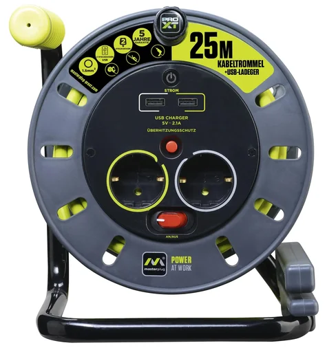 "Cable reel 25 meters with 2 sockets and 2 USB ports image"