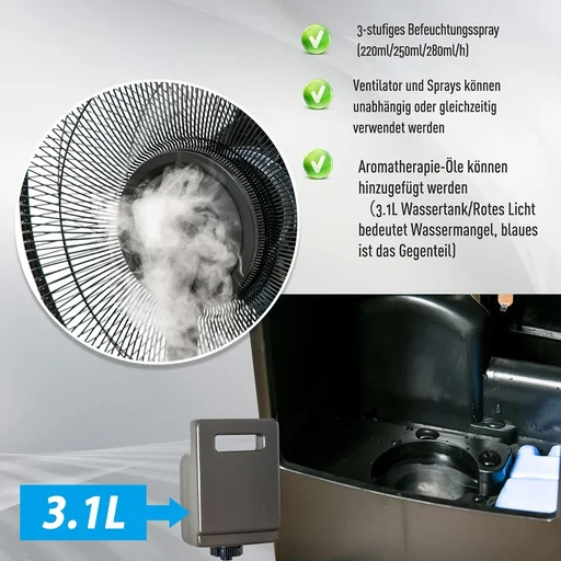 "Mist pedestal fan with 3 modes black image"