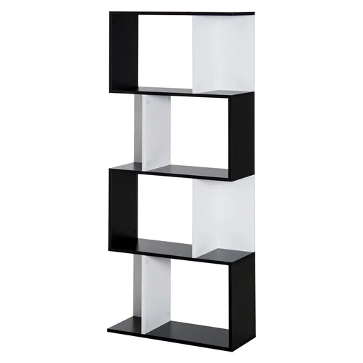 "Bookshelf S-shaped standing shelf storage rack 4-tier display case with hardware buckle modern room divider particle board Sch image"
