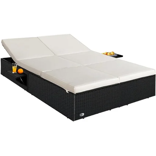 "2-person lounger Polyrotan black - cream 193 x 116 x 33cm image"