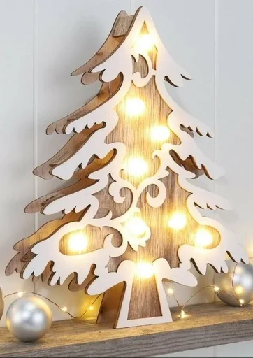 "Wooden fir tree with 9 warm white LEDs image"